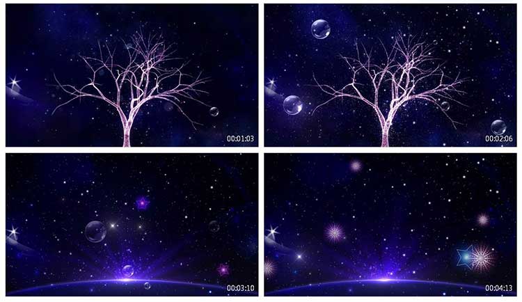 唯美梦幻星空粒子树气泡紫色婚礼LED背景视频素材