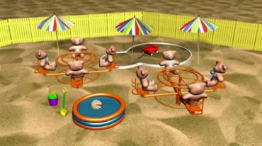 沙滩儿童游乐设备玩具熊实拍视频素材