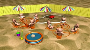 沙滩儿童游乐设备玩具熊实拍视频素材
