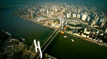 上海黄浦江游轮高楼大厦航拍镜头视频素材