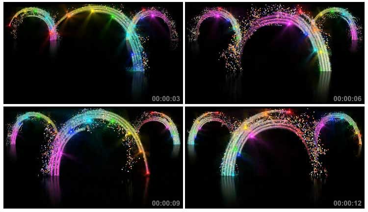 彩虹半圆拱门炫光粒子黑屏抠像特效视频素材