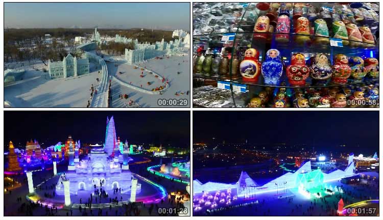 哈尔滨冰雪节冰雕冰灯城市旅游宣传片视频素材