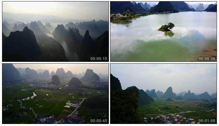 航拍广西桂林山水人文自然风光视频素材