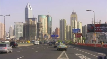 上海高架路上车流汽车行驶实拍视频素材