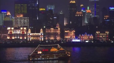 上海黄埔江游船灯光夜景实拍视频素材