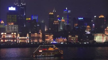 上海黄埔江游船灯光夜景实拍视频素材