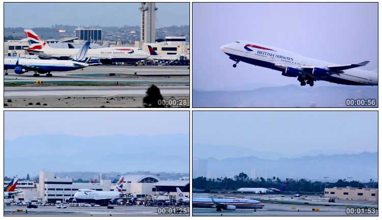 机场机坪繁忙飞机滑行起飞降落实拍视频素材