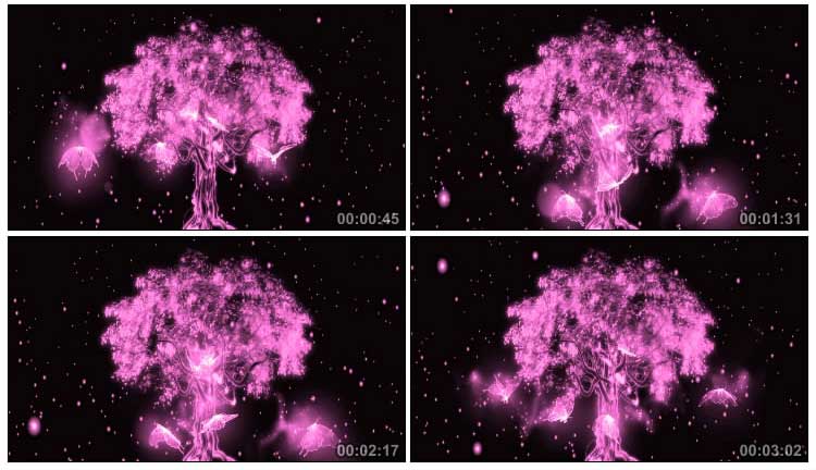 粉色光效蝴蝶树梦幻粒子黑屏抠像特效视频素材