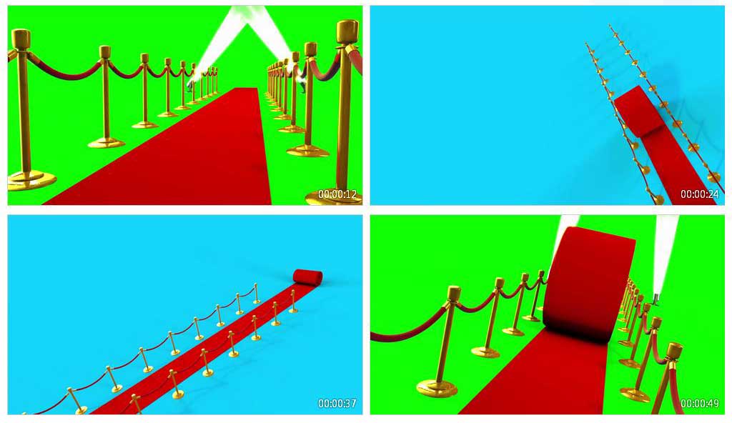 舞台红地毯铺设贵宾通道绿屏抠像特效视频素材