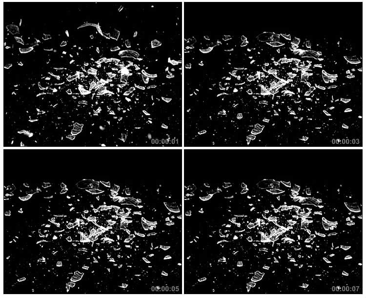 玻璃高空落下摔破碎渣乱飞散开黑屏抠像特效视频素材
