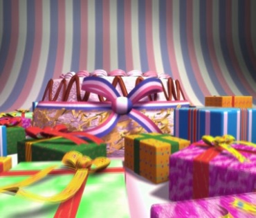 生日蛋糕礼物包装盒间穿梭穿行动态背景视频素材