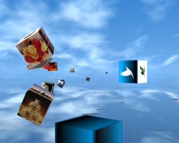 空中立体方盒每一面图像照片窗口排列视频素材