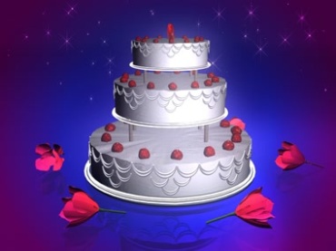 三层蛋糕红花蓝色背景视频素材