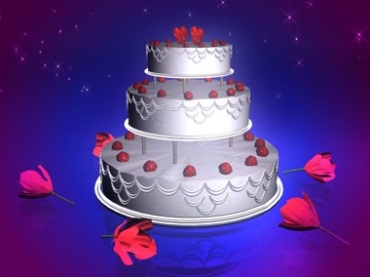三层蛋糕红花蓝色背景视频素材