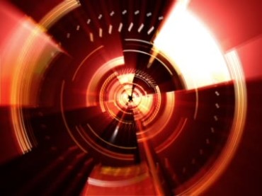 红色炫光金属齿轮大门隧道转动背景视频素材