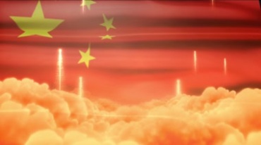 天空巨大的五星红旗大幕布国旗红歌党建背景视频素材