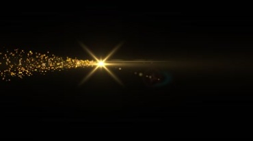 金色五角星飞过粒子尾巴洒落后期特效视频素材