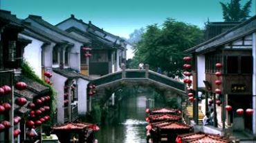 中式南方徽派建筑小桥流水庭院实拍视频素材