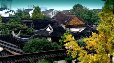 中式南方徽派建筑小桥流水庭院实拍视频素材