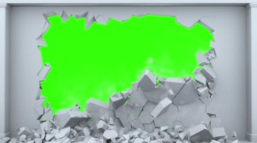 白色墙壁坍塌碎裂绿屏抠像后期特效视频素材