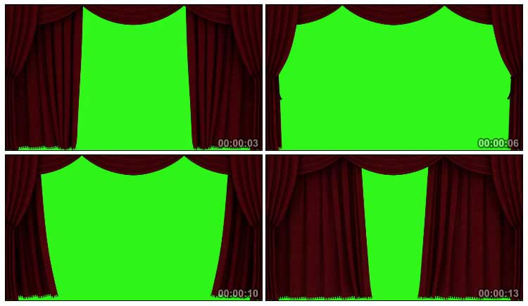 红幕舞台幕布大幕缓缓拉开绿屏抠像后期特效视频素材