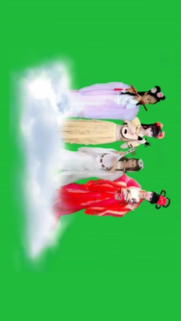 一群仙女腾云驾雾在云端演奏乐器绿屏抠像特效视频素材