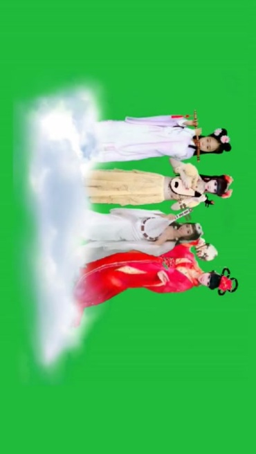 一群仙女腾云驾雾在云端演奏乐器绿屏抠像特效视频素材