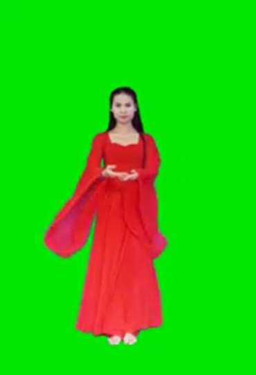 古装汉服红衣美女小姐姐礼仪手势动作绿屏抠像视频素材