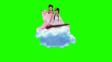 仙女在云端演奏弹琴绿屏抠像后期特效视频素材