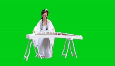 古装白衣美女弹琴弹奏古筝古琴绿屏特效视频素材