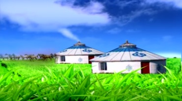 蓝天白云草原蒙古包美景视频素材