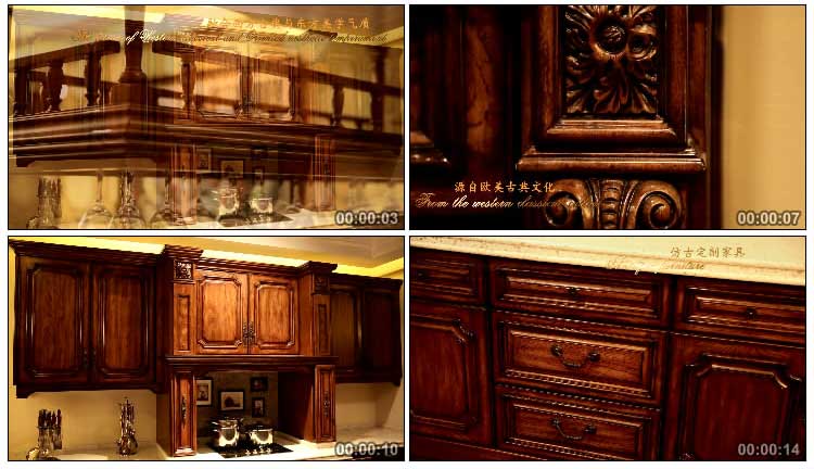 欧式古典家具厨房橱柜实拍视频素材