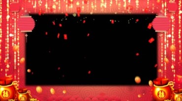新年红包雨拜年边框春节透明通道免抠像后期特效视频素材