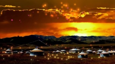 草原蒙古包黄昏夕阳粒子背景视频素材