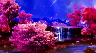 唯美仙境红叶红树花瓣背景视频素材
