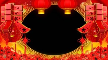 春节拜年边框黑框红色喜庆背景透明通道免抠像后期特效视频素材
