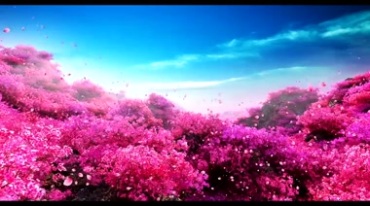 漫山遍野红花红树丛花瓣粒子飘散背景视频素材