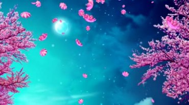 桃花树月亮世外桃源唯美浪漫场景视频素材