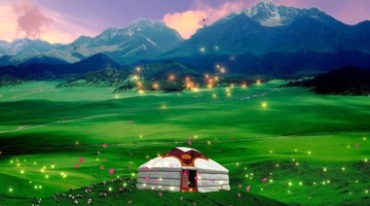 青青草原蒙古包绿草粒子背景视频素材
