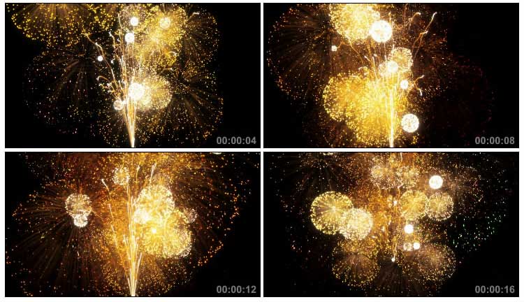 烟花礼花金色粒子空中绽放美丽烟火后期特效视频素材