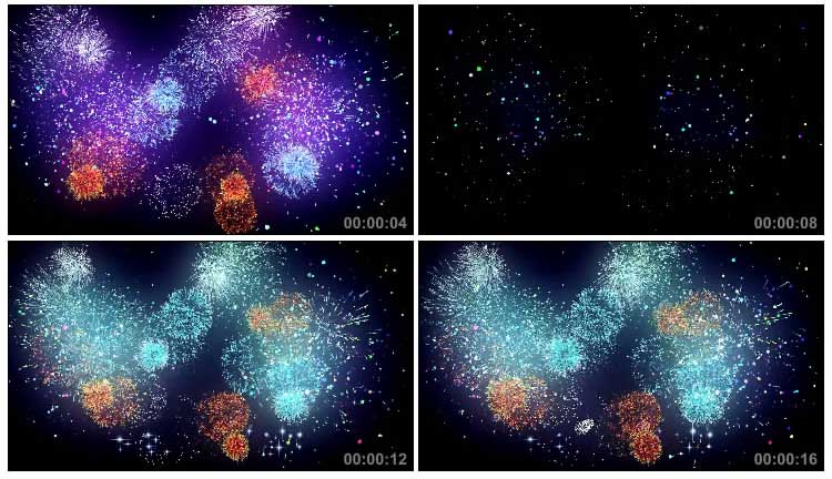 美丽多彩烟花绽放盛开后期特效视频素材