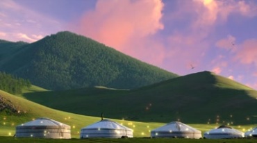 蓝天白云草原蒙古包背景视频素材