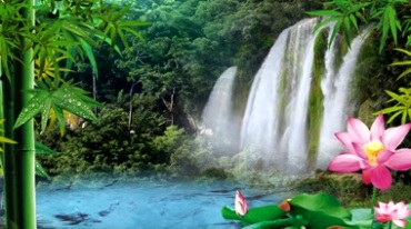 山川山水池塘瀑布水流背景（带音乐）视频素材