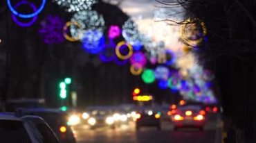 灯红酒绿城市街道汽车行驶光晕模糊效果唯美画面高清拍摄视频素材