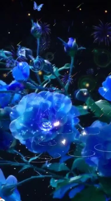 蝶恋花蓝色花朵流星波纹手机竖屏视频素材