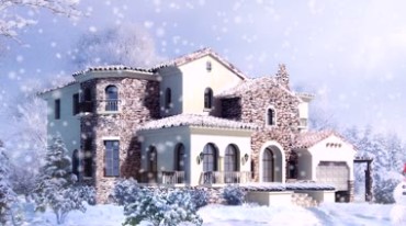 雪房子雪花下雪落雪别墅被白雪覆盖视频素材