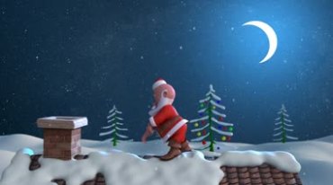 驯鹿拉雪橇圣诞老人送礼物（带圣诞音乐）视频素材