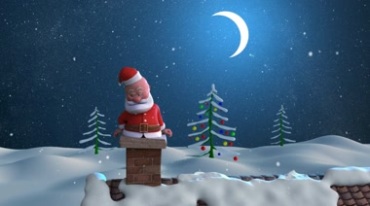 圣诞老人爬上屋顶发礼物卡通动画视频素材