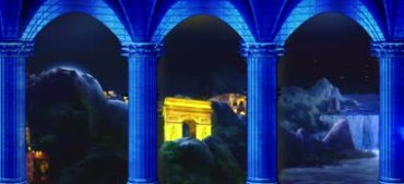 宫殿走廊罗马柱凯旋门蝴蝶瀑布视频素材
