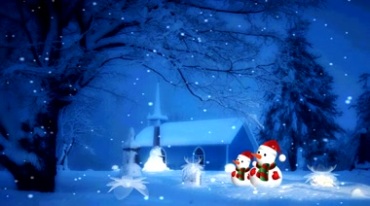 冬日下雪夜圣诞雪人雪景视频素材